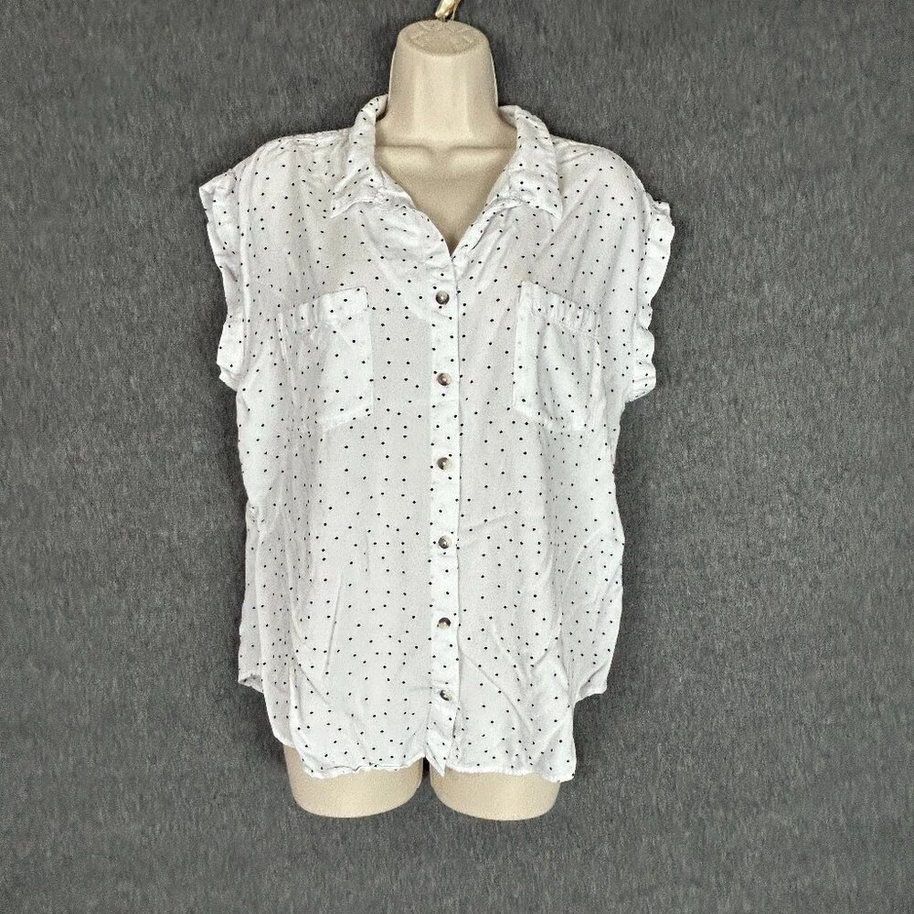 Jachs Girlfriend Shirt Womens XL Polka Dot Button Up Rayon Top Pockets